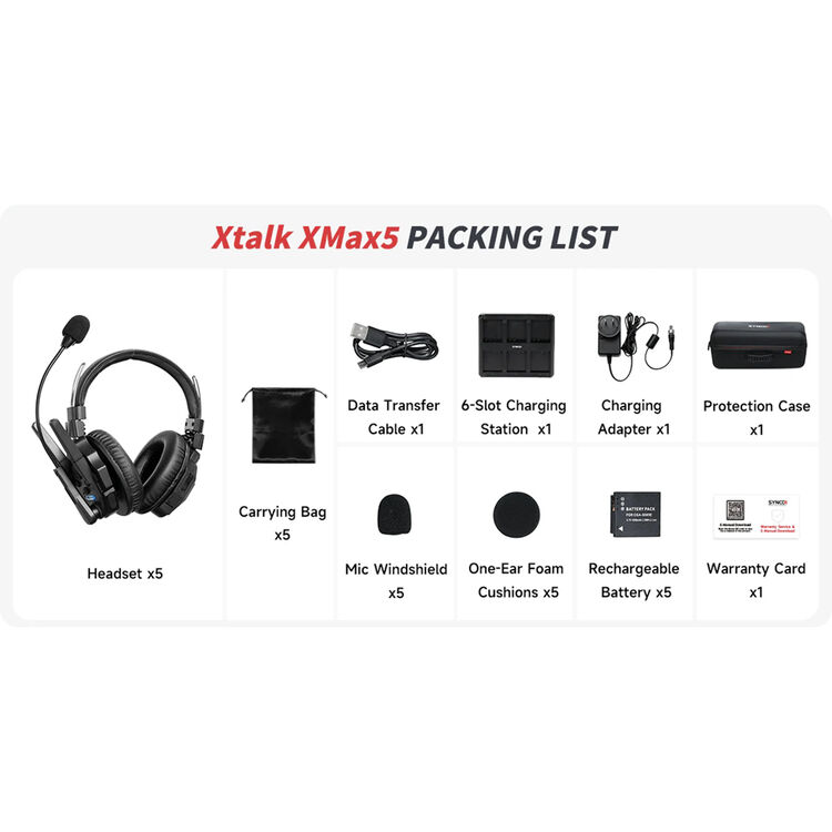 Synco Xtalk XMax5 Wireless Intercom with 5 Dual-Ear Headsets (2.4 GHz) - Image 2